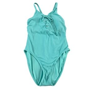 SO Juniors Aqua Cross Back Straps Textured Swimsuit Color Turquoise Size 0X